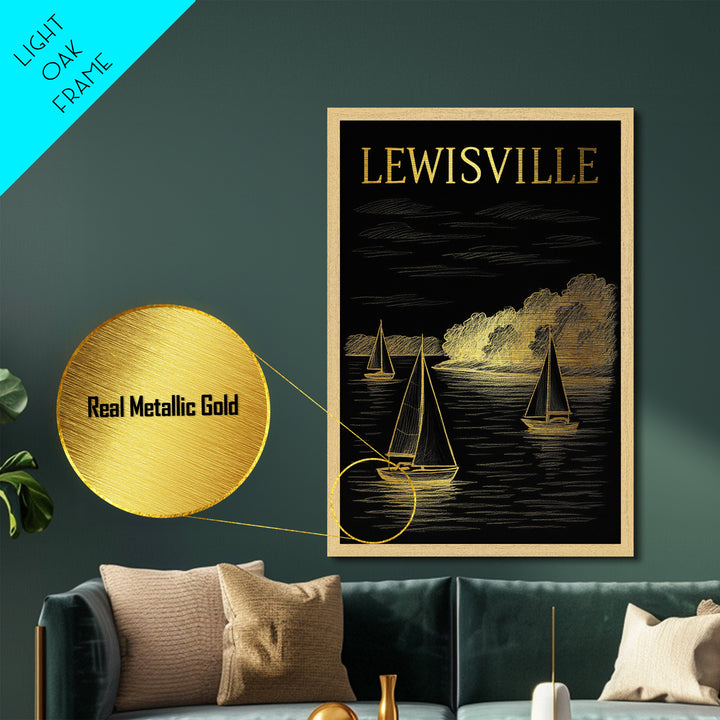 Lewisville Texas travel, Metallic Gold Print, Modern House Art, Metal Art, Wood Framed Art, Traveler Gift, Destination Gift