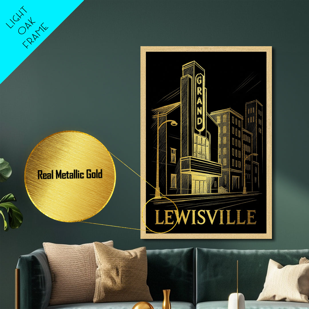 Lewisville Texas art, Metallic Gold Art, Modern House Art, Metal Art, Wood Framed Art, Graduation Travel Gift, Travel Gift