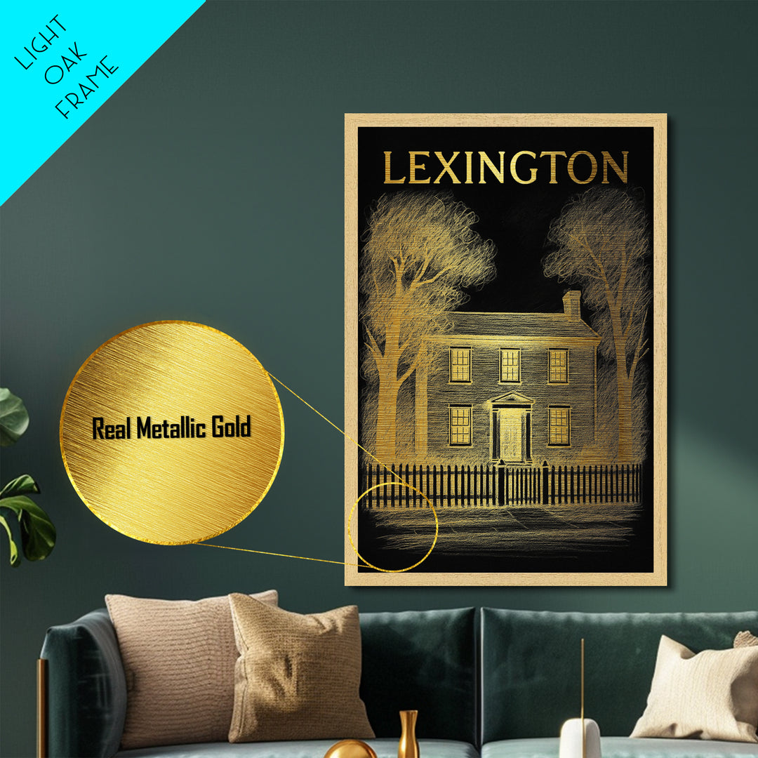 Lexington Kentucky travel, Metallic Gold Print, College Dorm Décor, Metal Art, Wood Framed Art, Graduation Travel Gift, Traveler Gift