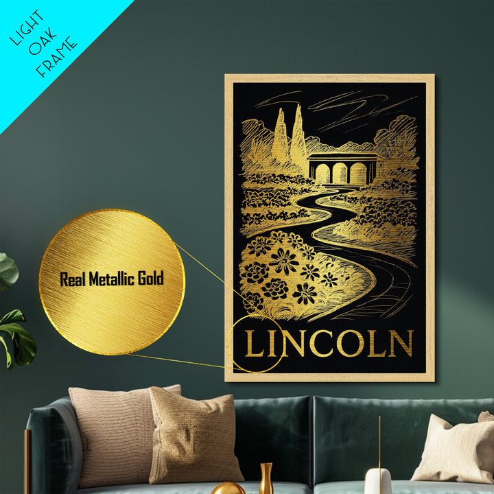 Lincoln Nebraska art, Metallic Gold Art, Housewarming Gift, Metal Art, Wood Framed Art, Newlywed Travel Gift, Honeymoon Gift