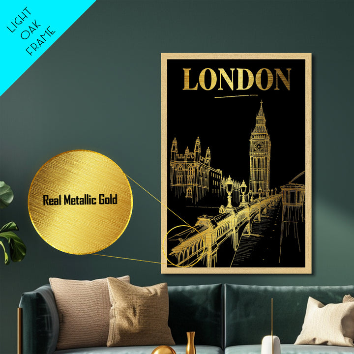 London travel, Metallic Gold Print, Modern House Art, Metal Art, Wood Framed Art, Best Friend Gifts, Wanderlust Gift