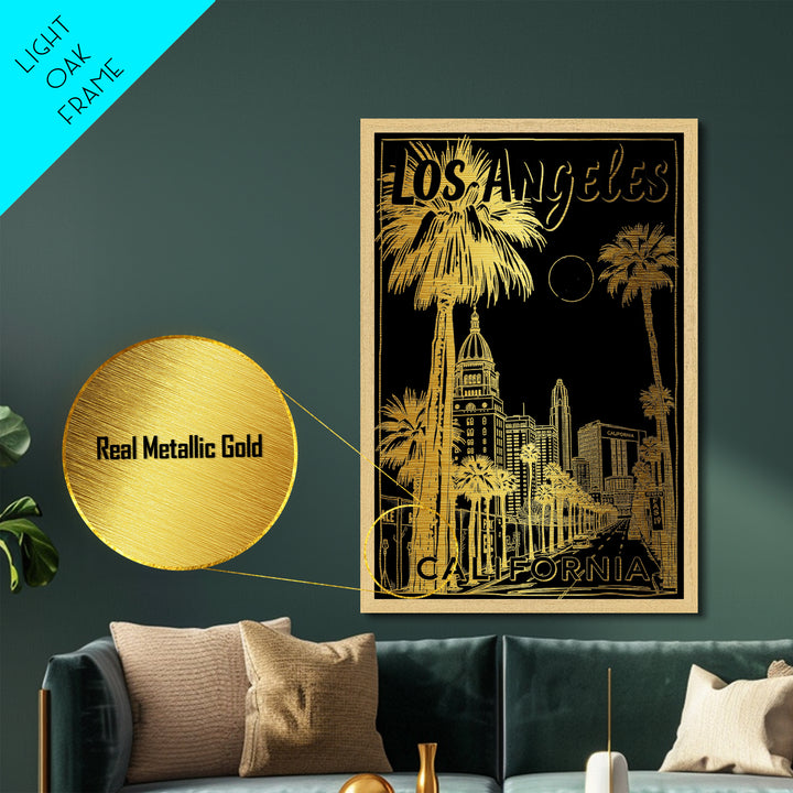 Los Angeles California art, Metallic Gold Art, Best Friend Gifts, Metal Art, Wood Framed Art, Birthday Travel Gift, Destination Gift
