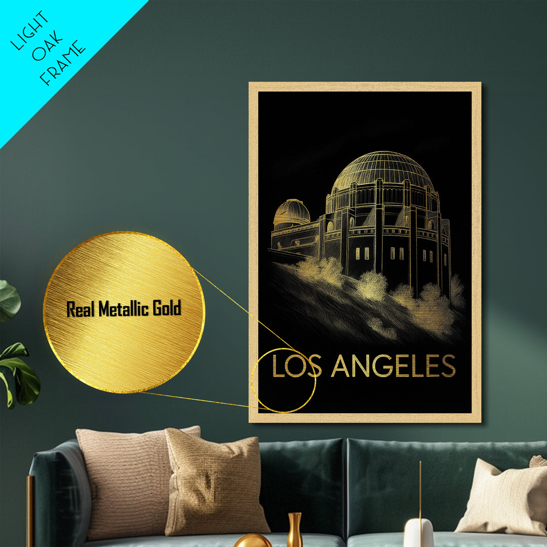 Los Angeles California travel, Metallic Gold Print, Closing Gift, Metal Art, Wood Framed Art, Anniversary Travel Gift, Traveler Gift