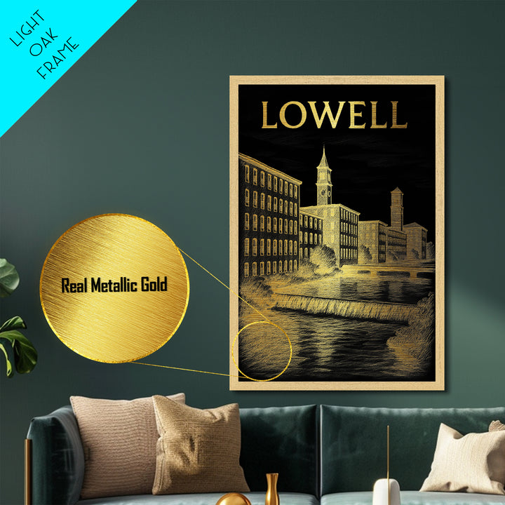 Lowell Massachusetts art, Metallic Gold Art, Modern House Art, Metal Art, Wood Framed Art, Graduation Travel Gift
