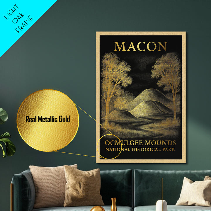 Macon Georgia art, Metallic Gold Art, Closing Gift, Metal Art, Wood Framed Art, Anniversary Travel Gift
