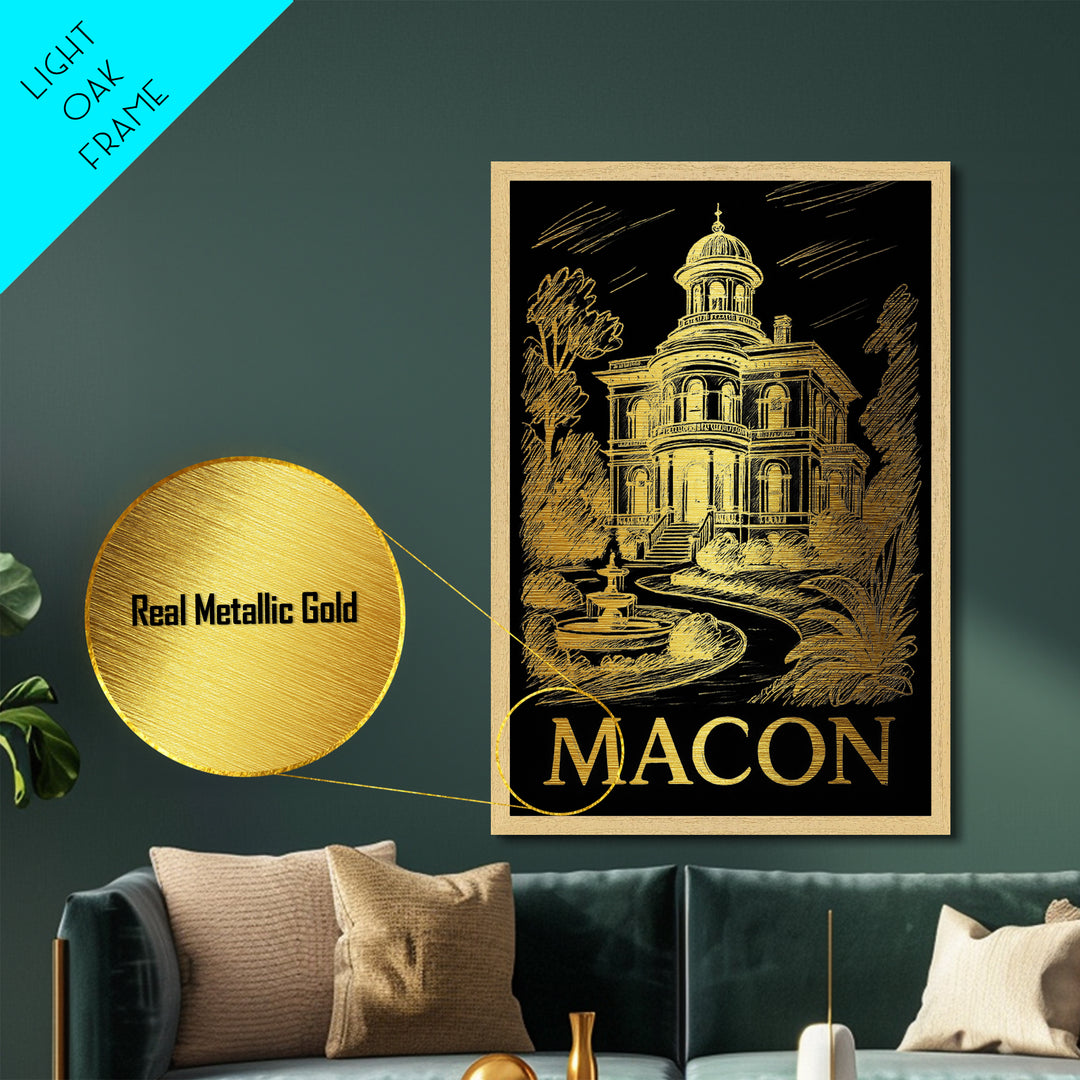 Macon Georgia art, Metallic Gold Art, Office Decor, Metal Art, Wood Framed Art, Graduation Travel Gift