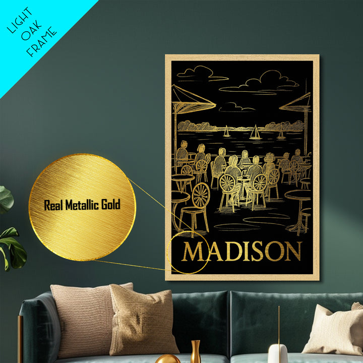 Madison Wisconsin art, Metallic Gold Art, Travel Art Prints, Metal Art, Wood Framed Art, Adventure Lover Gift