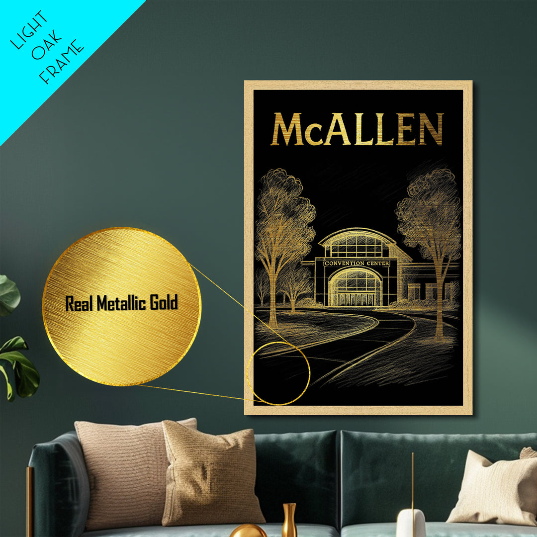 McAllen Texas travel, Metallic Gold Print, College Dorm Décor, Metal Art, Wood Framed Art, Graduation Travel Gift