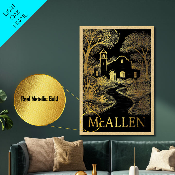McAllen Texas art, Metallic Gold Art, Best Friend Gifts, Metal Art, Wood Framed Art, Birthday Travel Gift