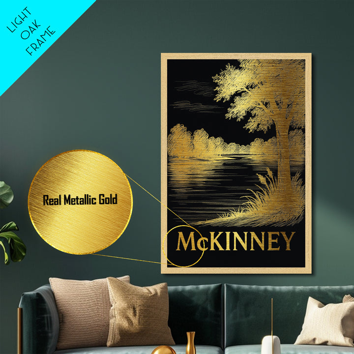 McKinney Texas art, Metallic Gold Art, Housewarming Gift, Metal Art, Wood Framed Art, Newlywed Travel Gift