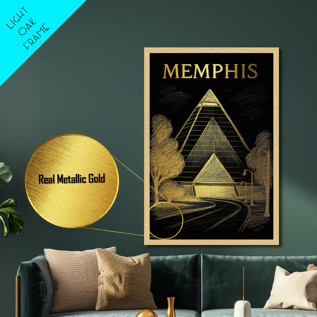 Memphis Tennessee travel, Metallic Gold Print, Closing Gift, Metal Art, Wood Framed Art, Anniversary Travel Gift