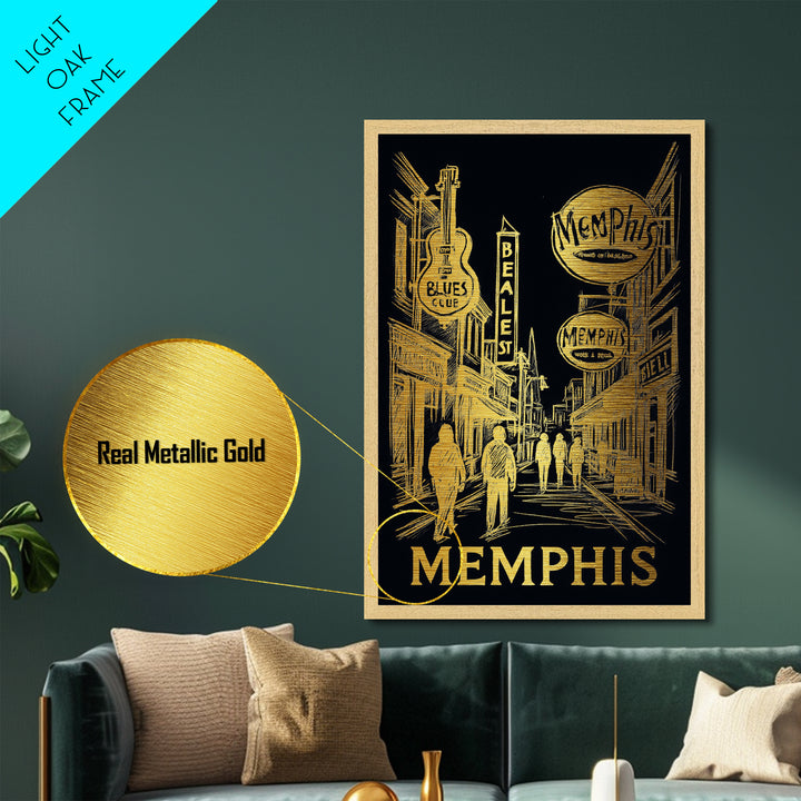 Memphis Tennessee art, Metallic Gold Art, Office Decor, Metal Art, Wood Framed Art, Graduation Travel Gift