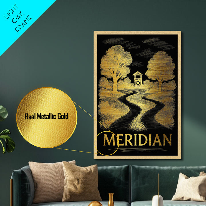 Meridian Idaho art, Metallic Gold Art, Modern House Art, Metal Art, Wood Framed Art, Graduation Travel Gift