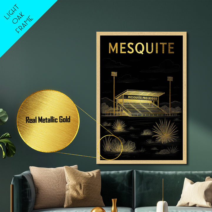 Mesquite Texas travel, Metallic Gold Print, Modern Skyline Wall Print, Metal Art, Wood Framed Art, Adventure Lover Gift