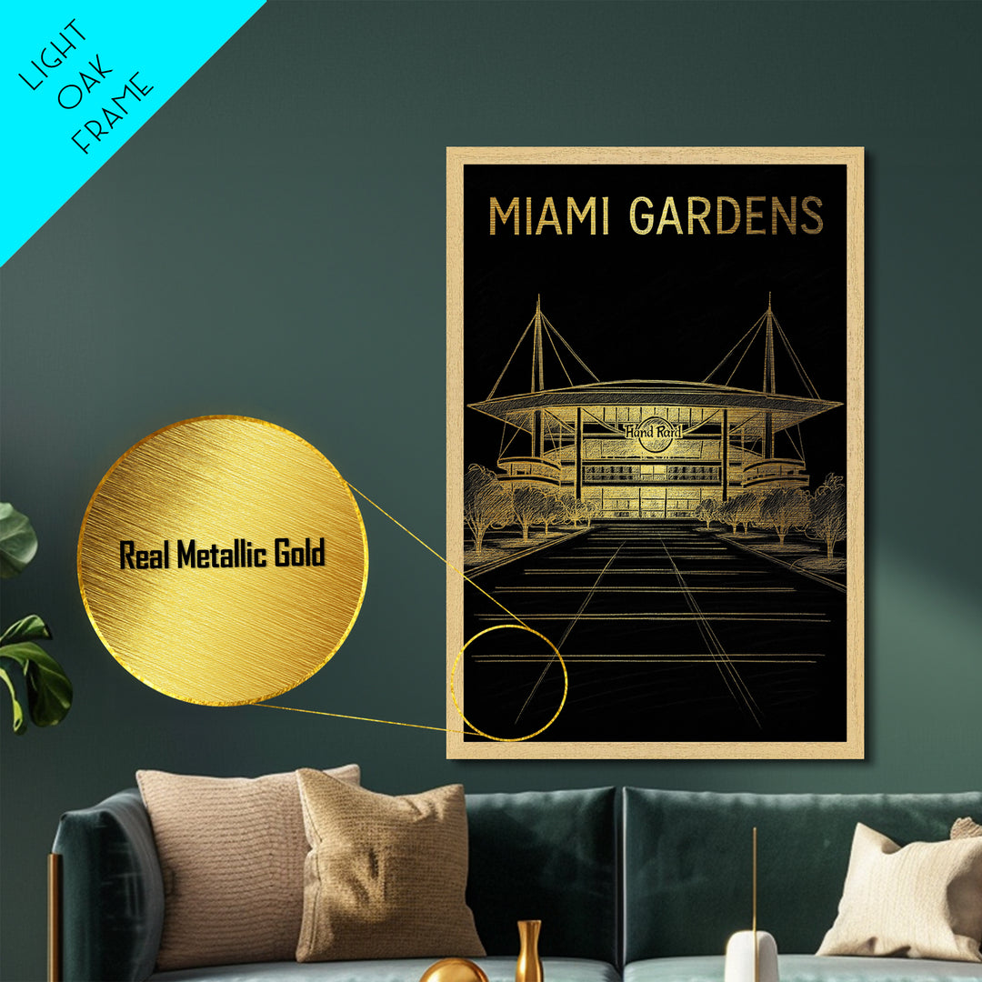 Miami Gardens Florida travel, Metallic Gold Print, Modern House Art, Metal Art, Wood Framed Art, Wanderlust Gift