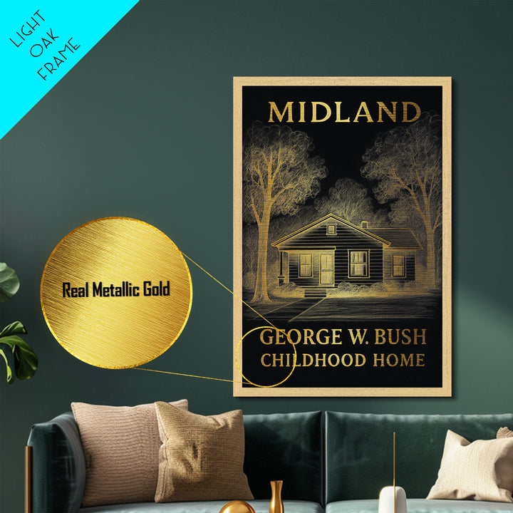 Midland Texas travel, Metallic Gold Print, Modern House Art, Metal Art, Wood Framed Art, Traveler Gift