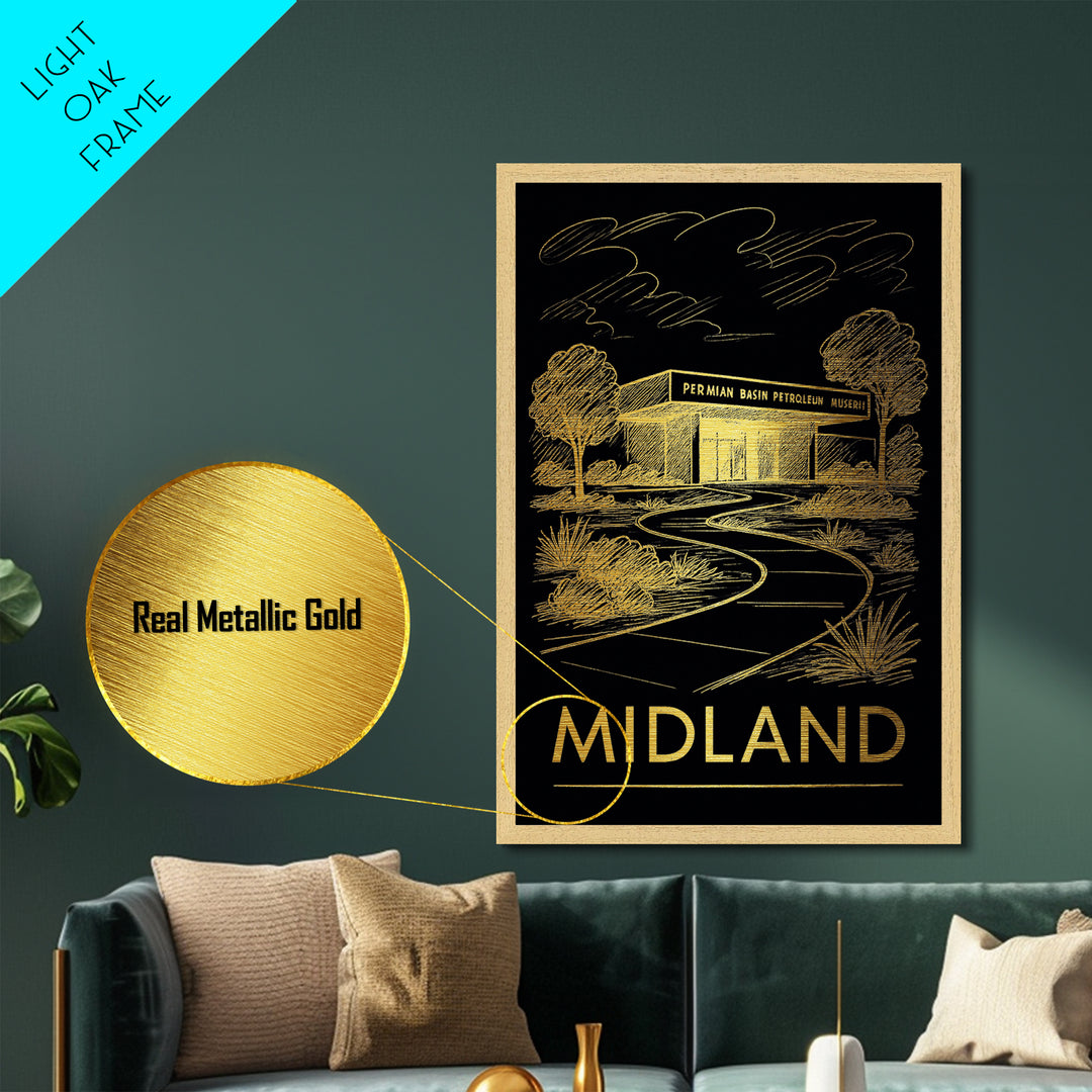 Midland Texas art, Metallic Gold Art, Modern House Art, Metal Art, Wood Framed Art, Graduation Travel Gift