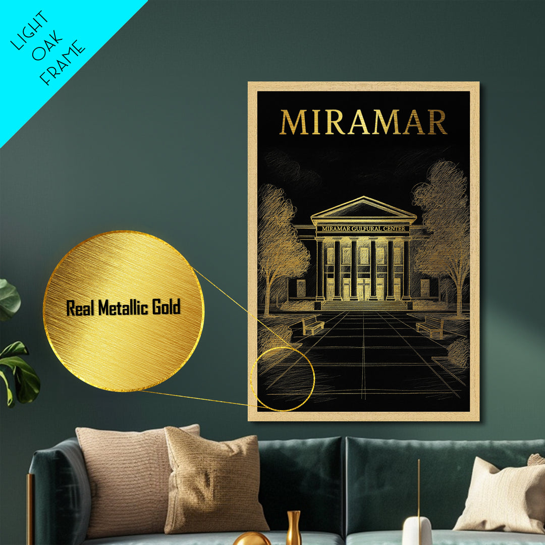 Miramar Florida travel, Metallic Gold Print, Closing Gift, Metal Art, Wood Framed Art, Anniversary Travel Gift