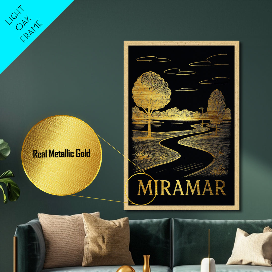 Miramar Florida art, Metallic Gold Art, Office Decor, Metal Art, Wood Framed Art, Graduation Travel Gift