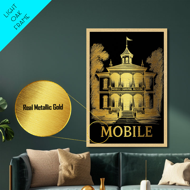 Mobile Alabama art, Metallic Gold Art, Travel Art Prints, Metal Art, Wood Framed Art, Adventure Lover Gift