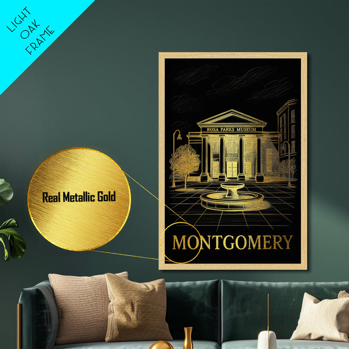 Montgomery Alabama art, Metallic Gold Art, Best Friend Gifts, Metal Art, Wood Framed Art, Birthday Travel Gift