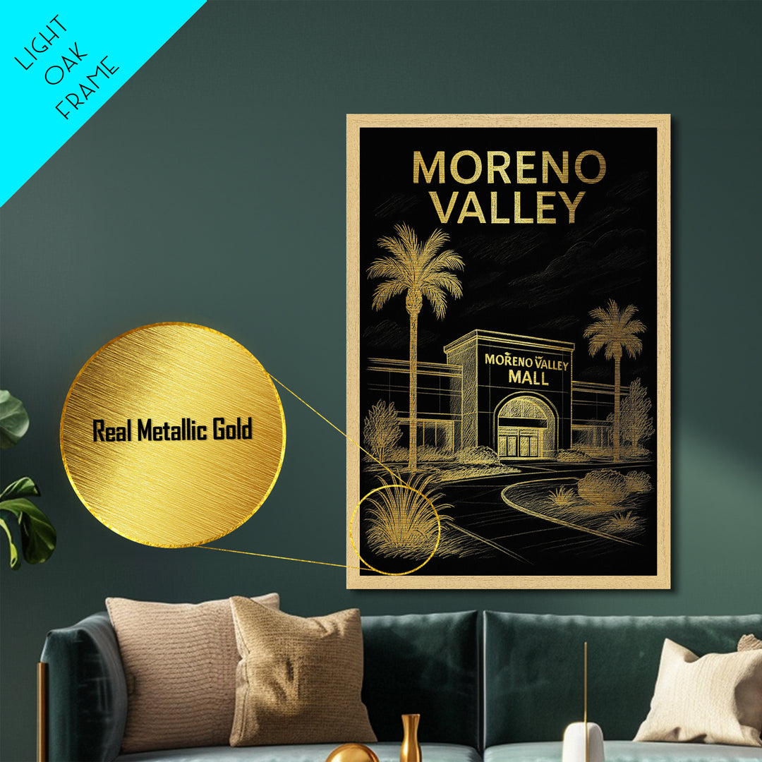 Moreno Valley California travel, Metallic Gold Print, Modern Skyline Wall Print, Metal Art, Wood Framed Art, Adventure Lover Gift