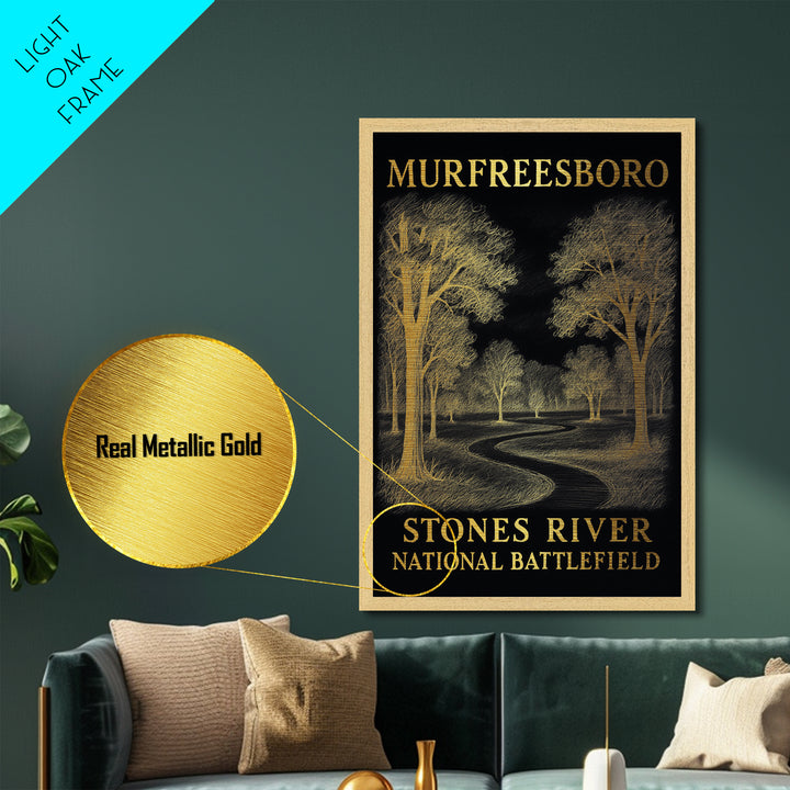 Murfreesboro Tennessee travel, Metallic Gold Print, Closing Gift, Metal Art, Wood Framed Art, Anniversary Travel Gift