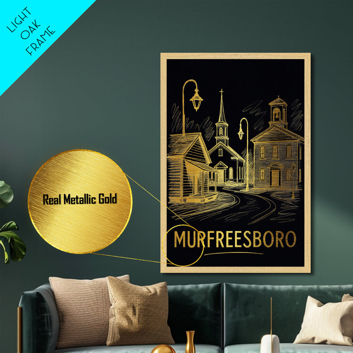Murfreesboro Tennessee art, Metallic Gold Art, Office Decor, Metal Art, Wood Framed Art, Graduation Travel Gift