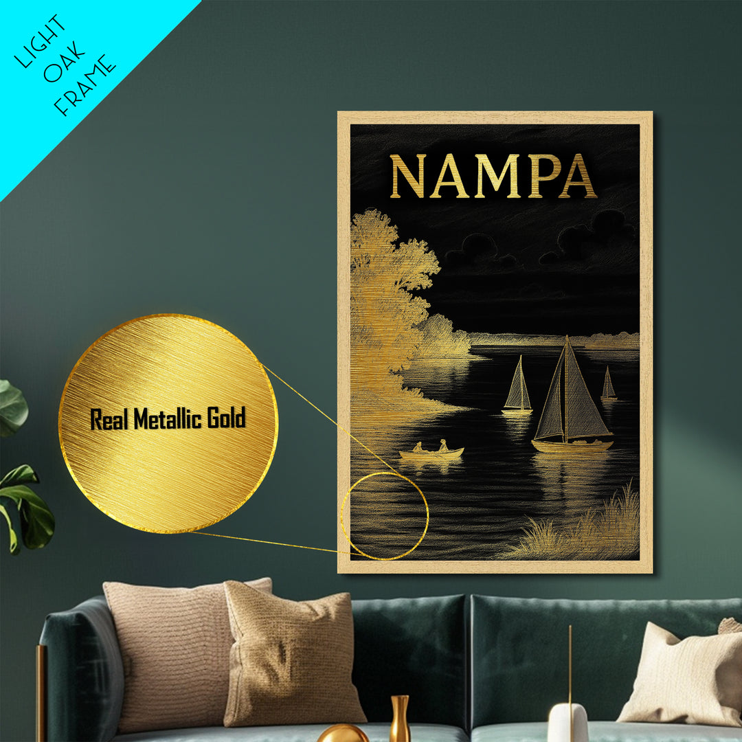 Nampa Idaho travel, Metallic Gold Print, Modern House Art, Metal Art, Wood Framed Art, Traveler Gift, Destination Gift