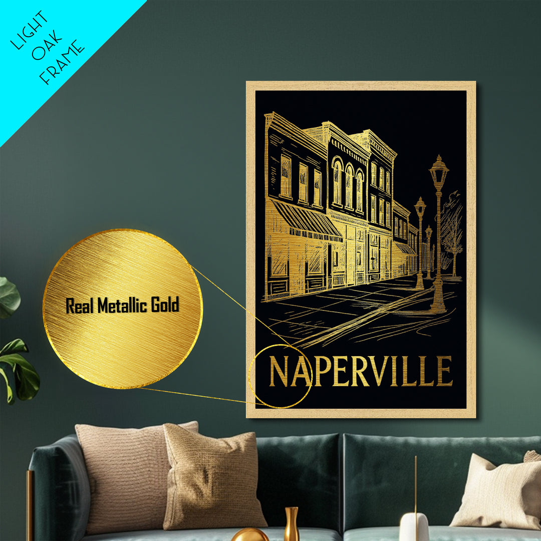 Naperville Illinois art, Metallic Gold Art, Best Friend Gifts, Metal Art, Wood Framed Art, Birthday Travel Gift, Destination Gift