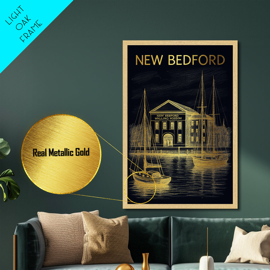 New Bedford Massachusetts art, Metallic Gold Art, Modern House Art, Metal Art, Wood Framed Art, Graduation Travel Gift, Travel Gift