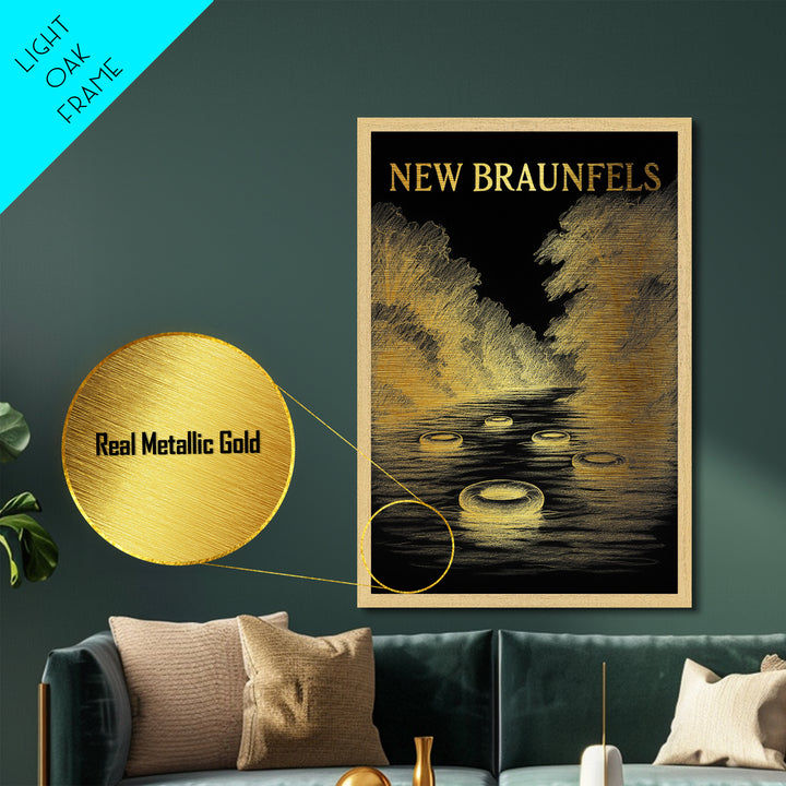 New Braunfels Texas art, Metallic Gold Art, Best Friend Gifts, Metal Art, Wood Framed Art, Birthday Travel Gift, Destination Gift