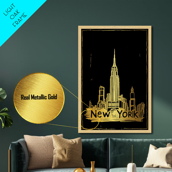 New York New York art, Metallic Gold Art, Modern House Art, Metal Art, Wood Framed Art, Graduation Travel Gift, Travel Gift