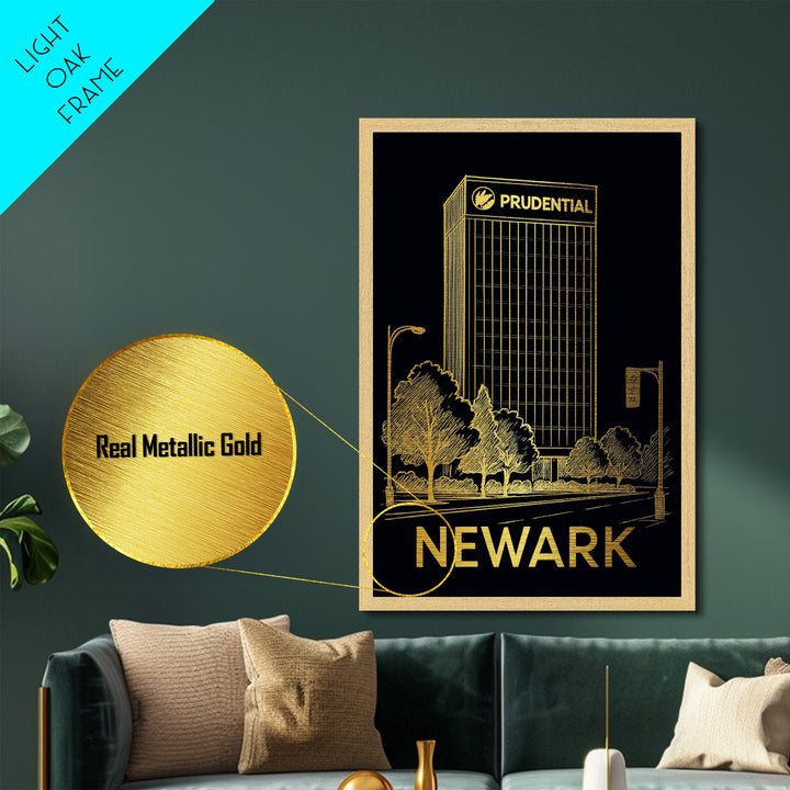 Newark New Jersey art, Metallic Gold Art, Travel Art Prints, Metal Art, Wood Framed Art, Adventure Lover Gift, Traveler Gift