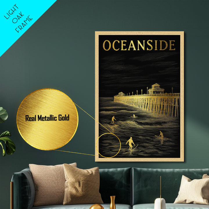 Oklahoma City Oklahoma travel, Metallic Gold Print, Closing Gift, Metal Art, Wood Framed Art, Anniversary Gift, Retirement Travel Gift
