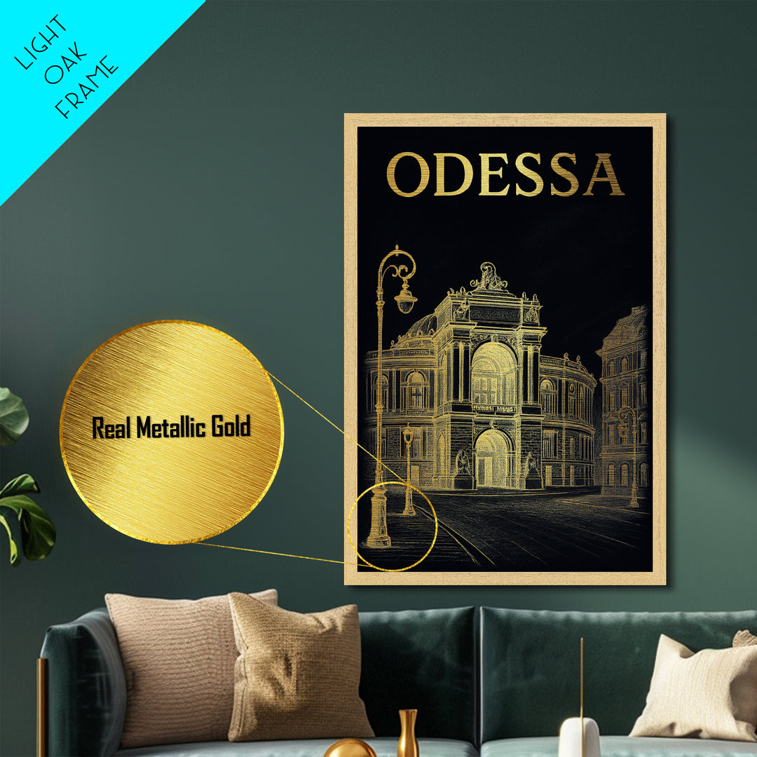 Odessa Texas travel, metallic gold, wood framed art, white and gold, Metal Art, Modern Skyline Wall Print, Metallic Gold Print