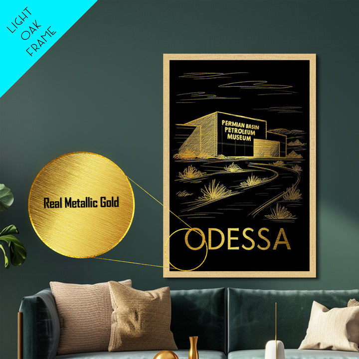 Odessa Texas art, metallic gold, wood framed art, white and gold, Metal Art, Housewarming Gift, Metallic Gold Art