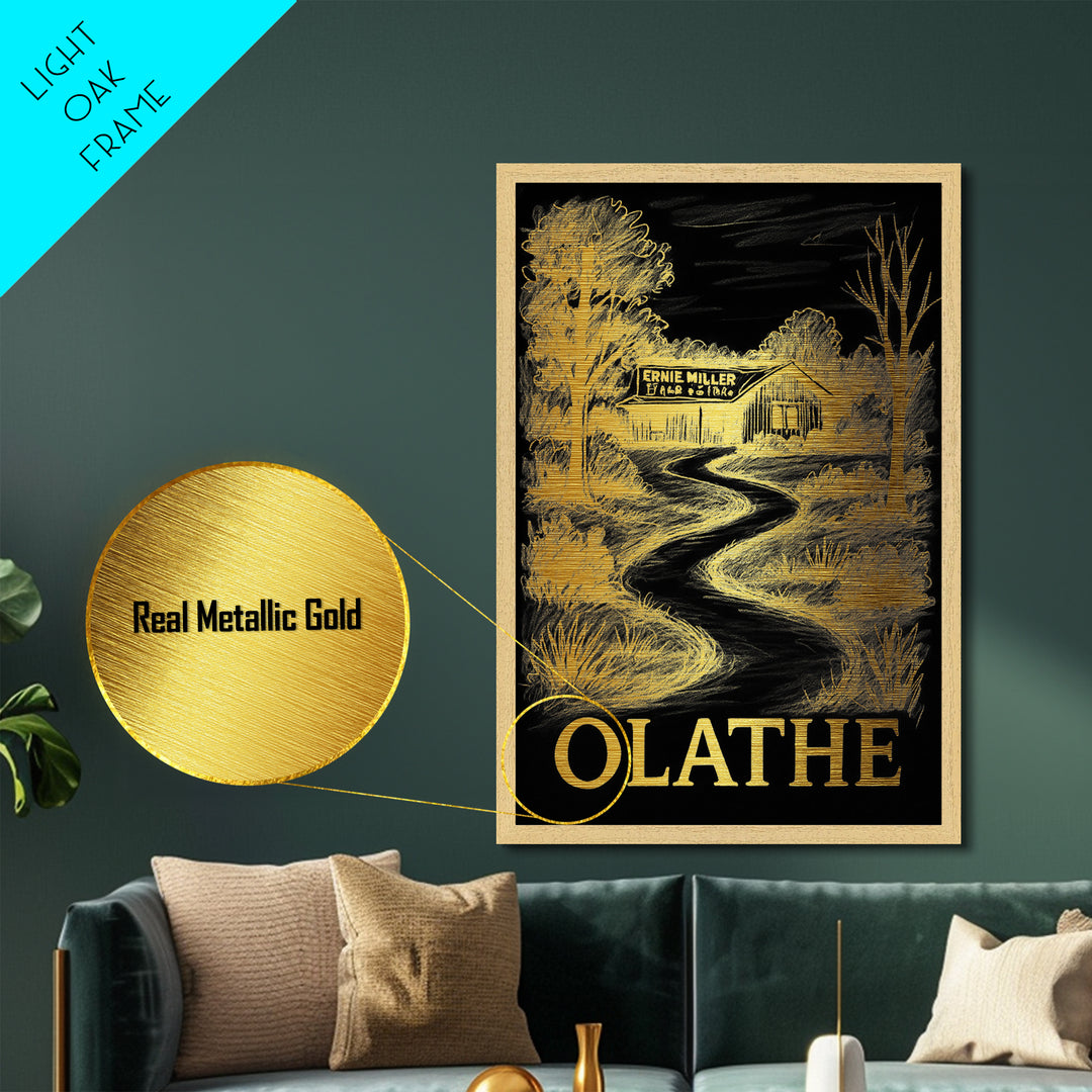 Olathe Kansas art, Metallic Gold Art, Travel Art Prints, Metal Art, Wood Framed Art, Adventure Lover Gift, Traveler Gift