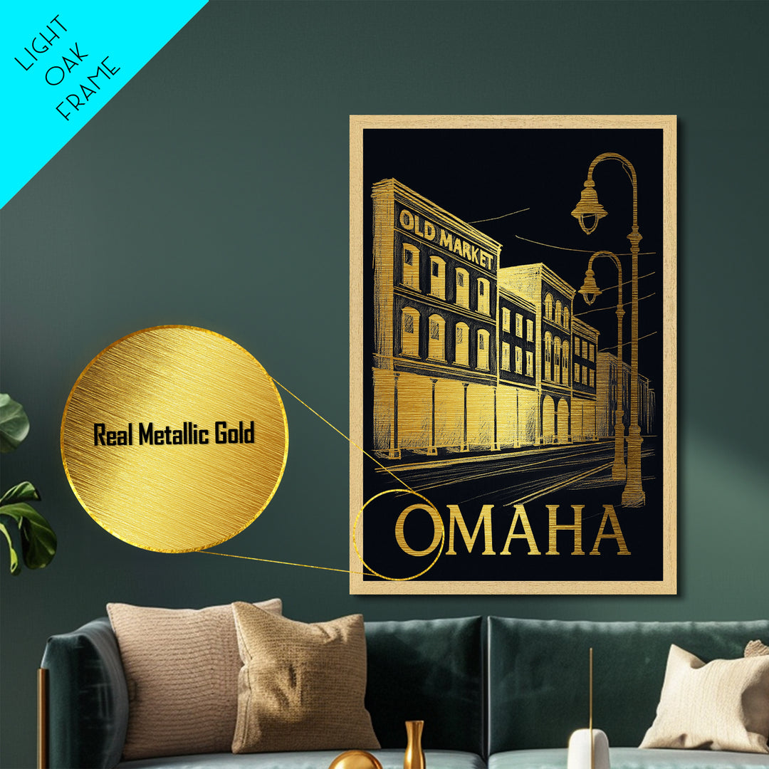 Omaha Nebraska art, Metallic Gold Art, Modern House Art, Metal Art, Wood Framed Art, Graduation Travel Gift, Travel Gift