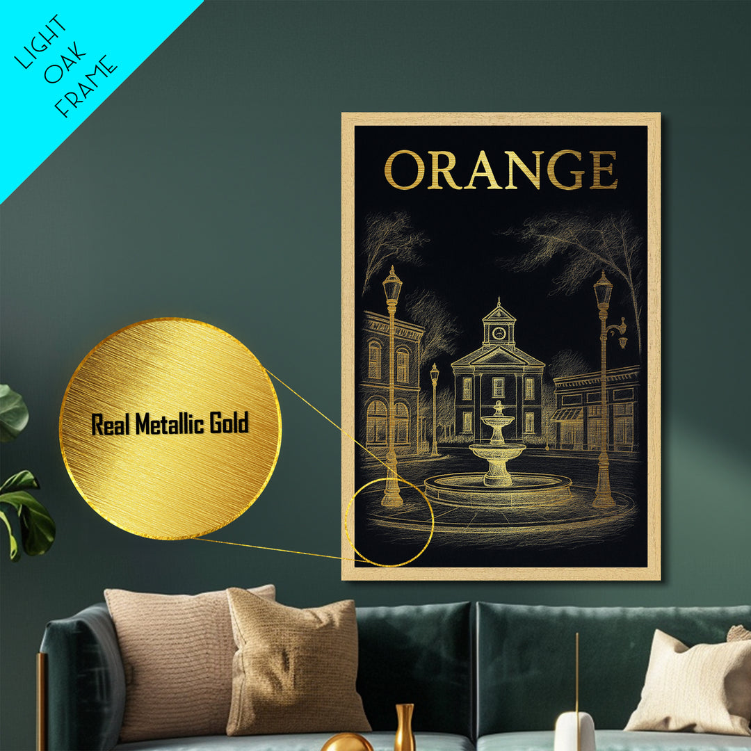 Orange California travel, Metallic Gold Print, Modern Skyline Wall Print, Metal Art, Wood Framed Art, Adventure Lover Gift, Travel Gift