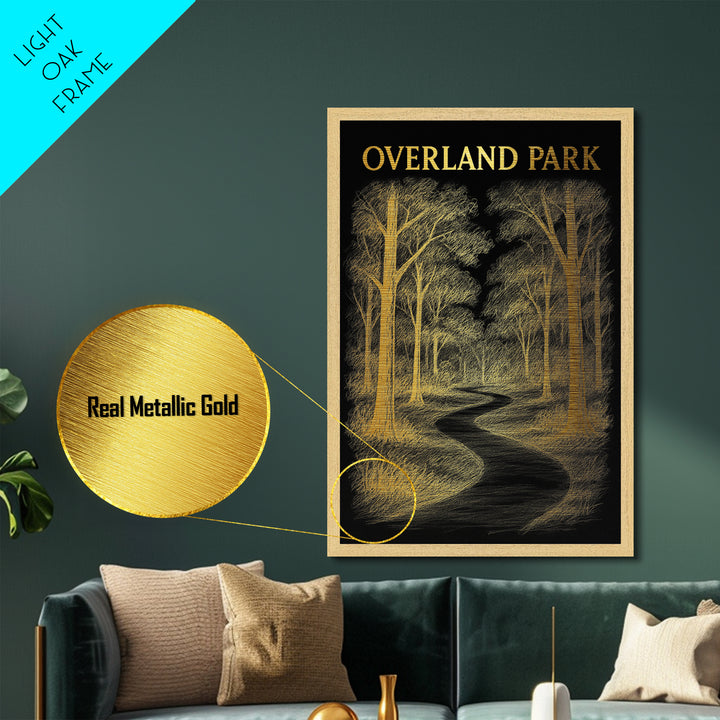 Overland Park Kansas travel, Metallic Gold Print, Modern House Art, Metal Art, Wood Framed Art, Wanderlust Gift, Travel Art Prints
