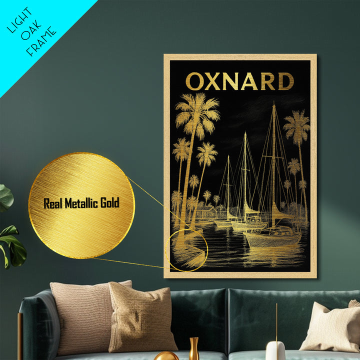 Oxnard California travel, Metallic Gold Print, Modern House Art, Metal Art, Wood Framed Art, Traveler Gift, Destination Gift