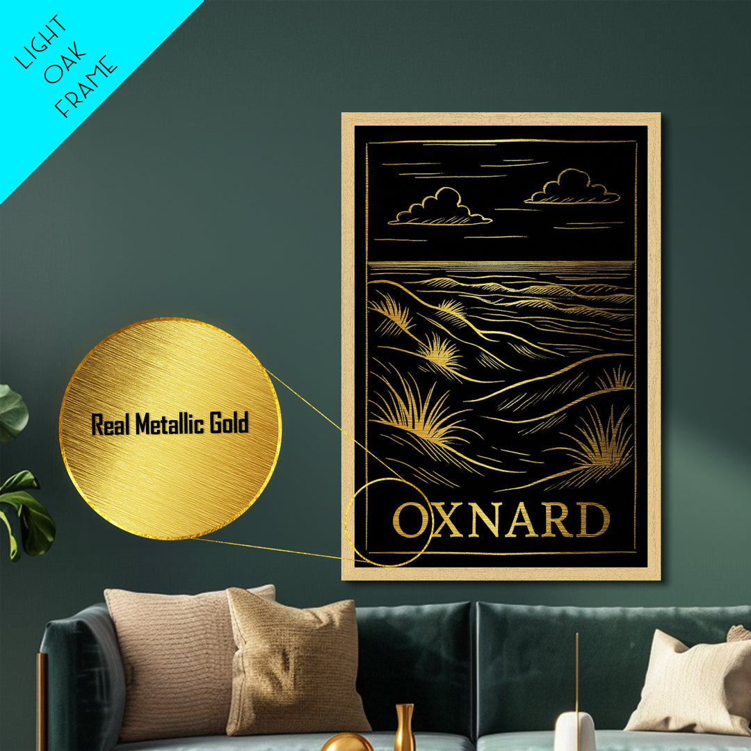 Oxnard California art, Metallic Gold Art, Modern House Art, Metal Art, Wood Framed Art, Graduation Travel Gift, Travel Gift
