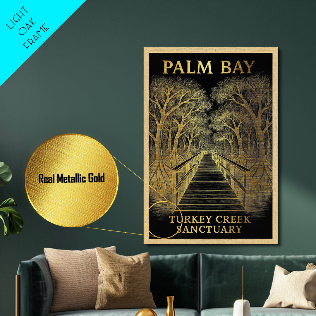 Palm Bay Florida travel, Metallic Gold Print, College Dorm Décor, Metal Art, Wood Framed Art, Graduation Travel Gift, Traveler Gift