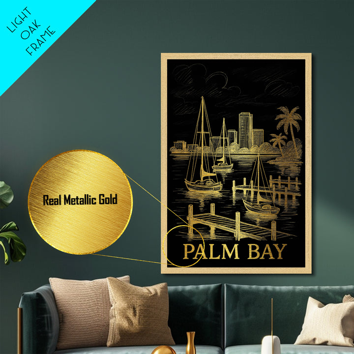 Palm Bay Florida art, Metallic Gold Art, Best Friend Gifts, Metal Art, Wood Framed Art, Birthday Travel Gift, Destination Gift