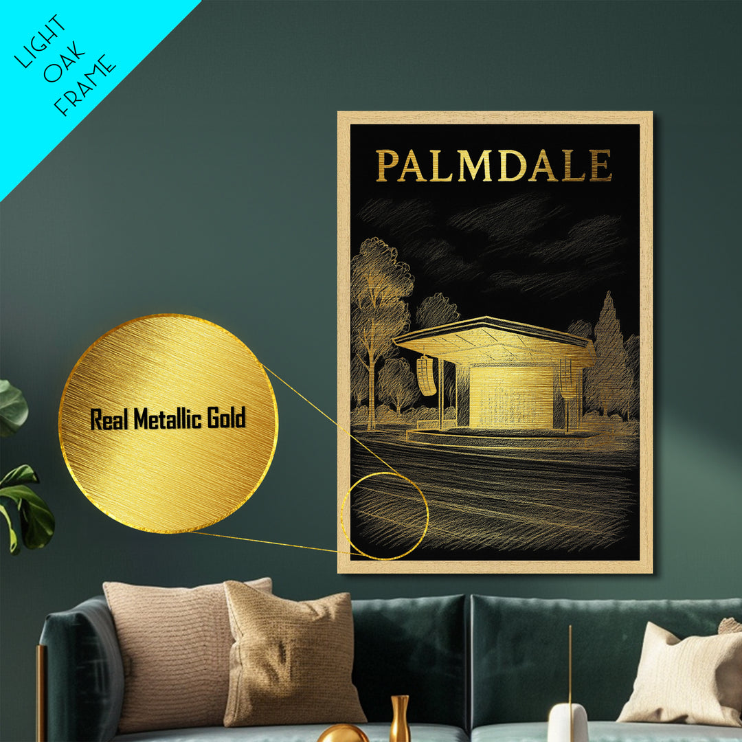 Palmdale California travel, Metallic Gold Print, Modern Skyline Wall Print, Metal Art, Wood Framed Art, Adventure Lover Gift, Travel Gift