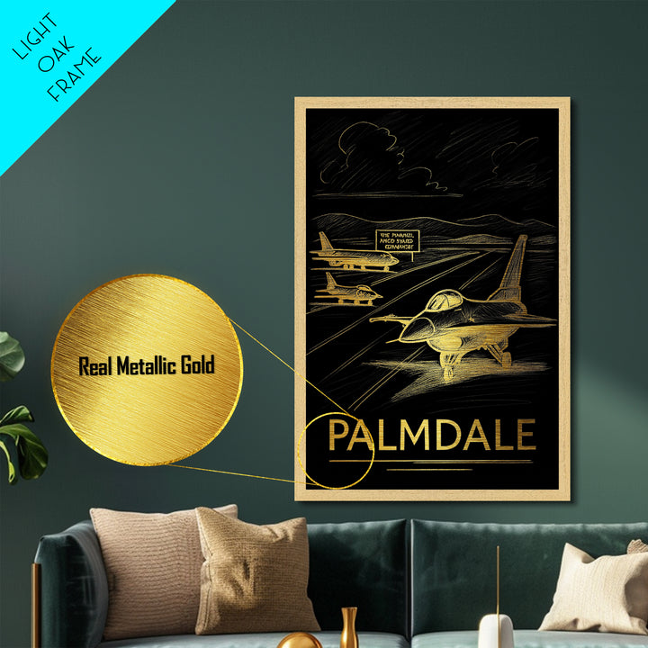 Palmdale California art, Metallic Gold Art, Housewarming Gift, Metal Art, Wood Framed Art, Newlywed Travel Gift, Honeymoon Gift