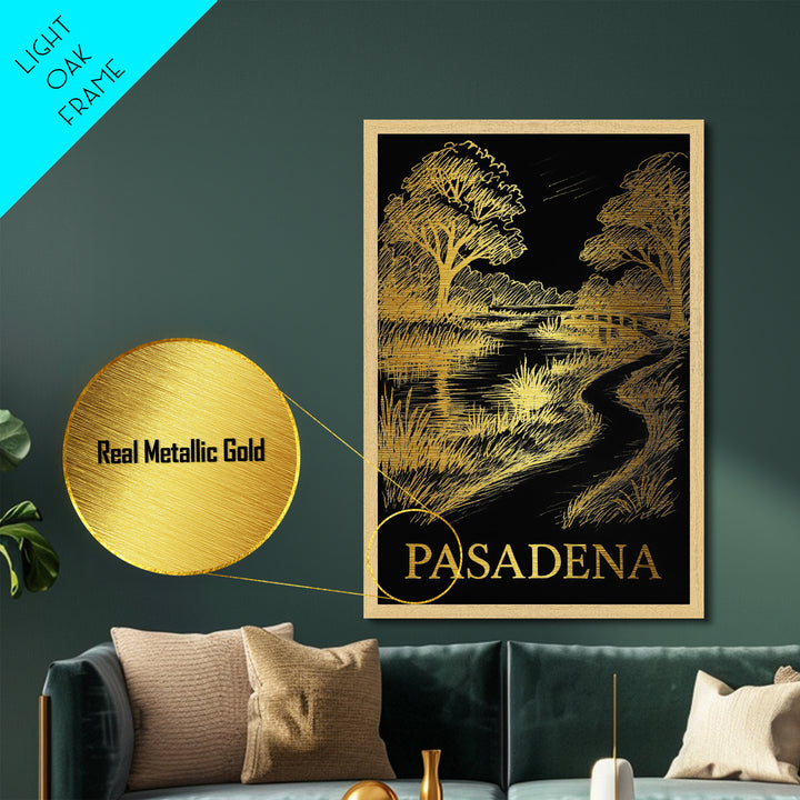 Pasadena Texas travel, Metallic Gold Print, Modern House Art, Metal Art, Wood Framed Art, Wanderlust Gift, Travel Art Prints