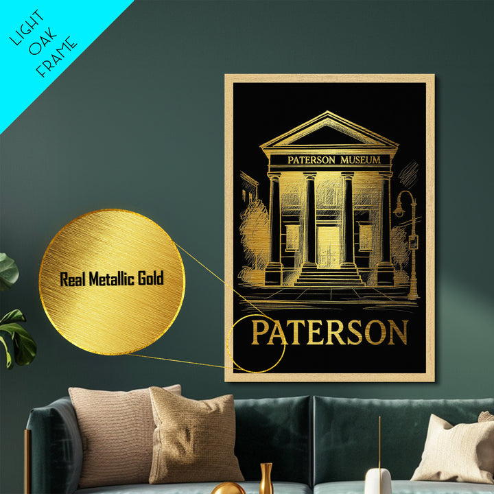 Paterson New Jersey art, Metallic Gold Art, Modern House Art, Metal Art, Wood Framed Art, Graduation Travel Gift, Travel Gift