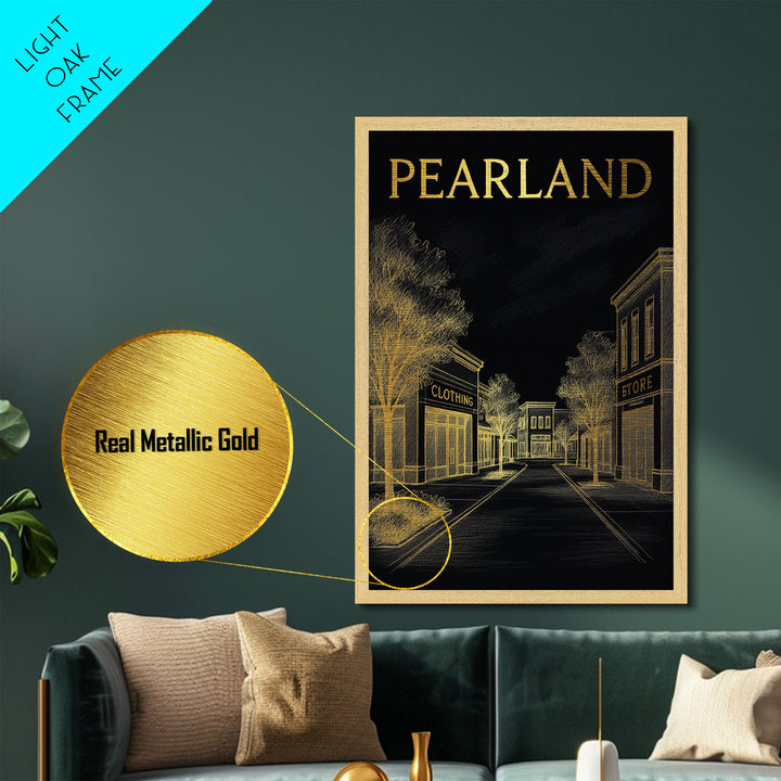 Pearland Texas travel, Metallic Gold Print, College Dorm Décor, Metal Art, Wood Framed Art, Graduation Travel Gift, Traveler Gift